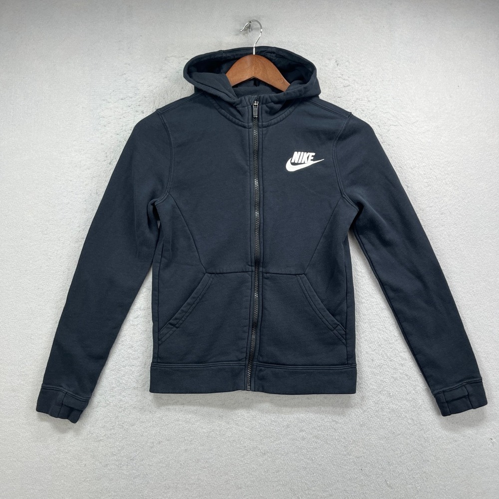 Nike Hoodie Boys Medium Black Full Zip Jacket Club Fleece Athleisure Active